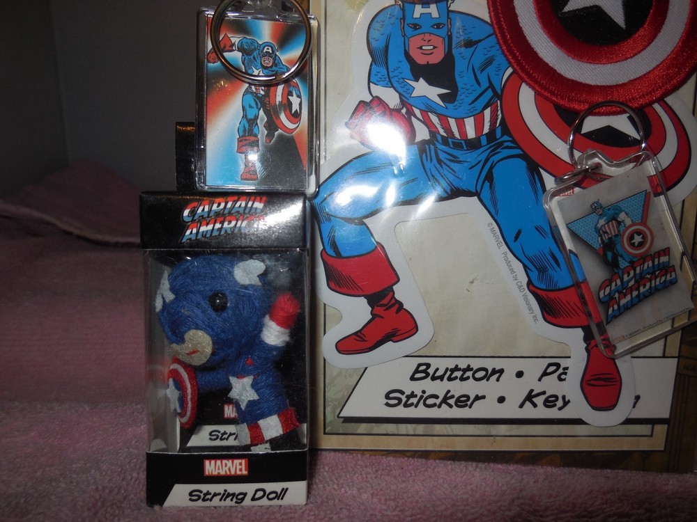 marvel comics captain america button sticker key chain-patch set