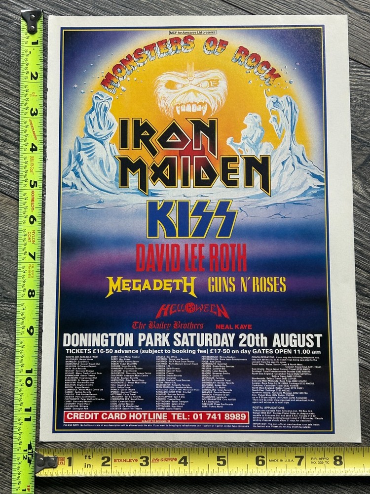 KISS Concert Ad Advert Monsters Of Rock Donington UK Vintage Kiss Iron Maiden B