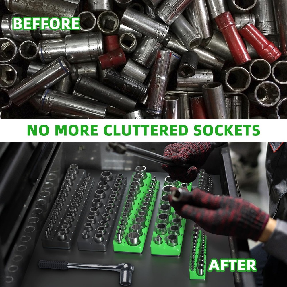 Magnetic Socket Organizer Holder Set For Tool Box Drawer, Toolbox Organizatio...