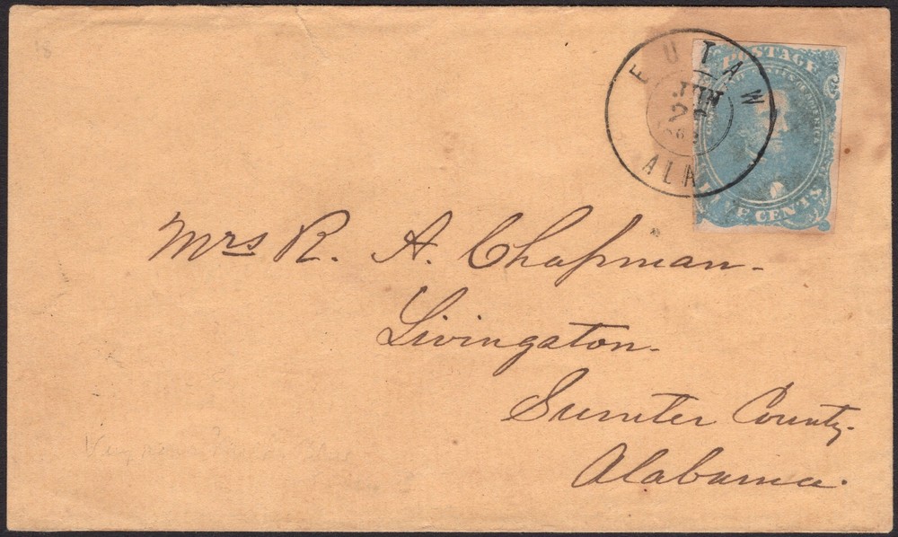 CSA Cover, CSA #4b 5¢ Light Milky Blue, CDS JUN 1862 EUTAW ALA, CSA CERT