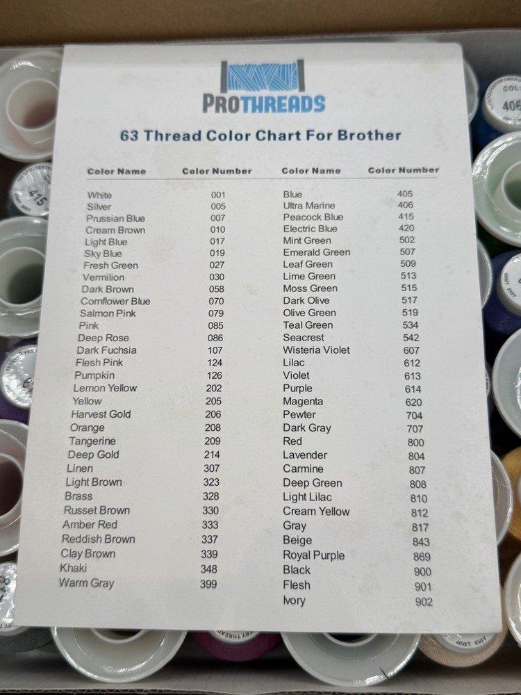 63 Colors Prothreads for Brother Polyester Embroidery Machine Thread Kit 500M