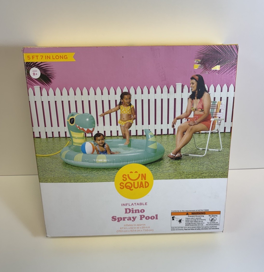 New/Sealed by Sun Squad, Dino Inflatable Spray Pool for Kids, Sprinkler
