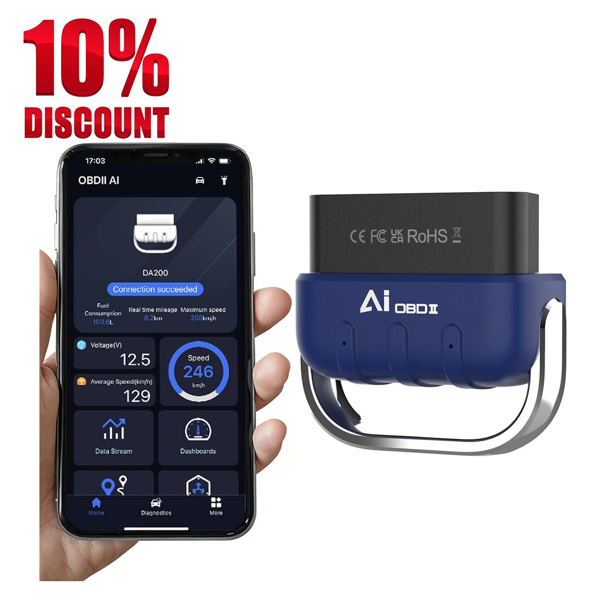 Bluetooth OBD2 Scanner Diagnostic Tool with AI Repair Guides Wireless w/Free APP
