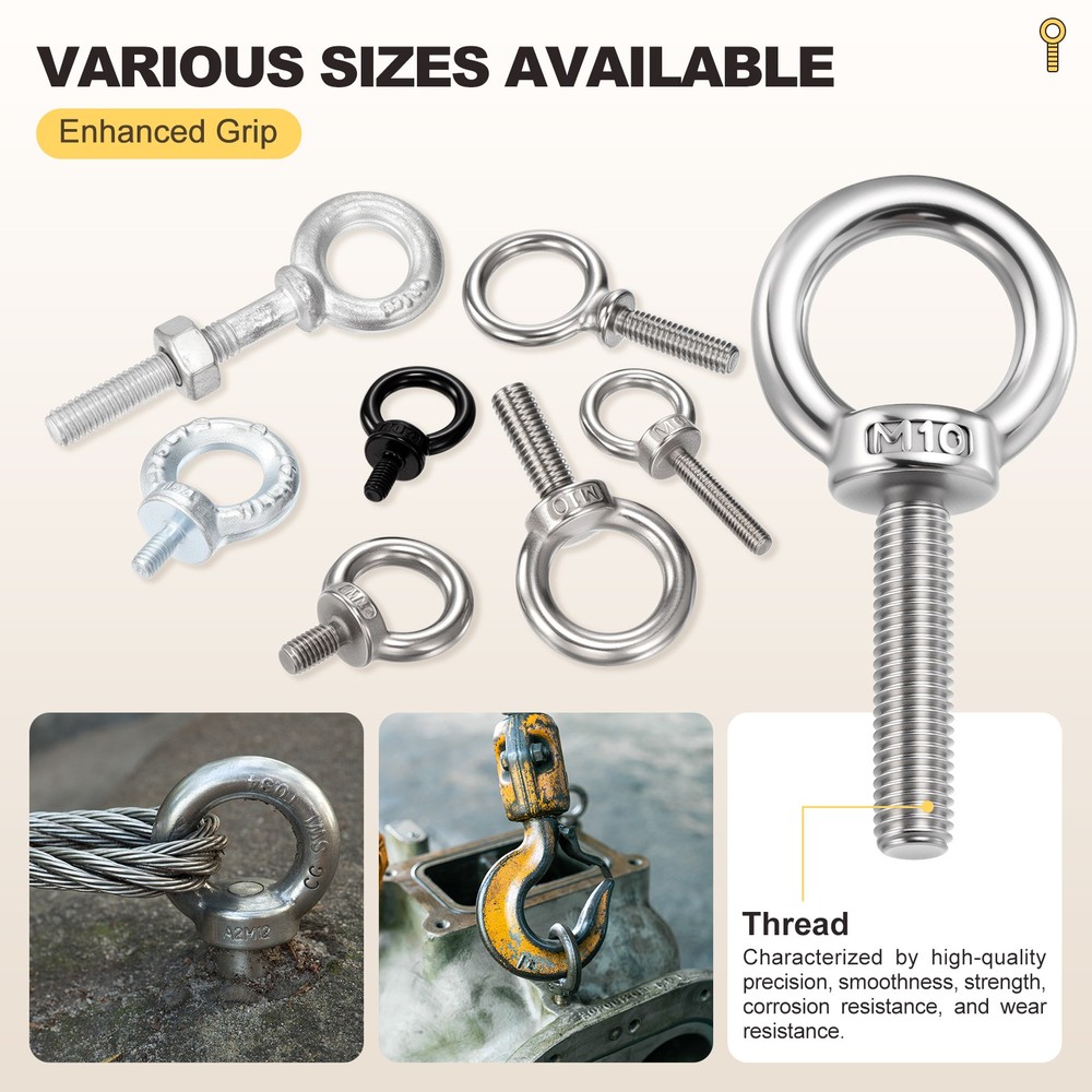 Shoulder Eye Bolt with Flat Washers & Nuts & Spring Washers (M10x30mm) 6Set