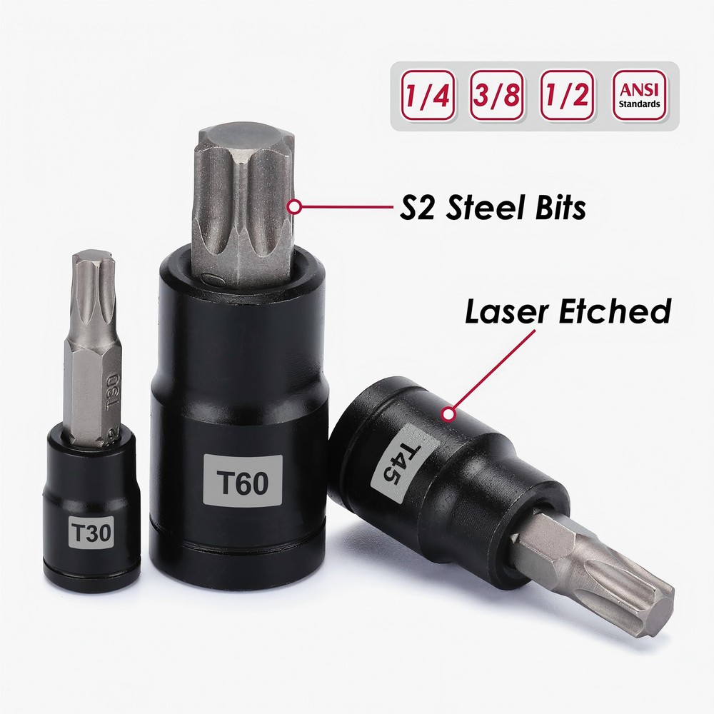 25PACK Torx Bit Socket and External Socket Set 13 T8-T60 & Female E-Torx Sockets