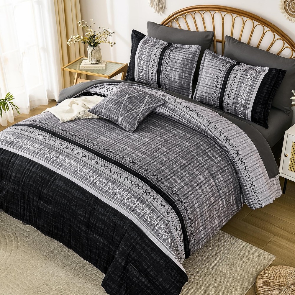 Dintszyayue Black Comforter Set King Size, 8 Pieces Boho 90“×103”,