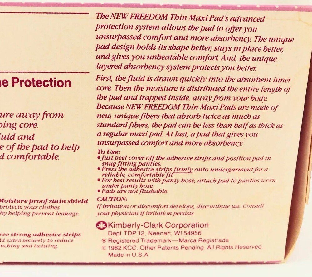 Vintage 1982! New Freedom 12 Deoderant Thin Maxi Pads, New & Sealed!