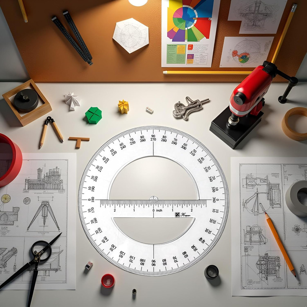 360 Degree Protractor Ruler, 6 Inch, round Circle Protractor for Math Geometry