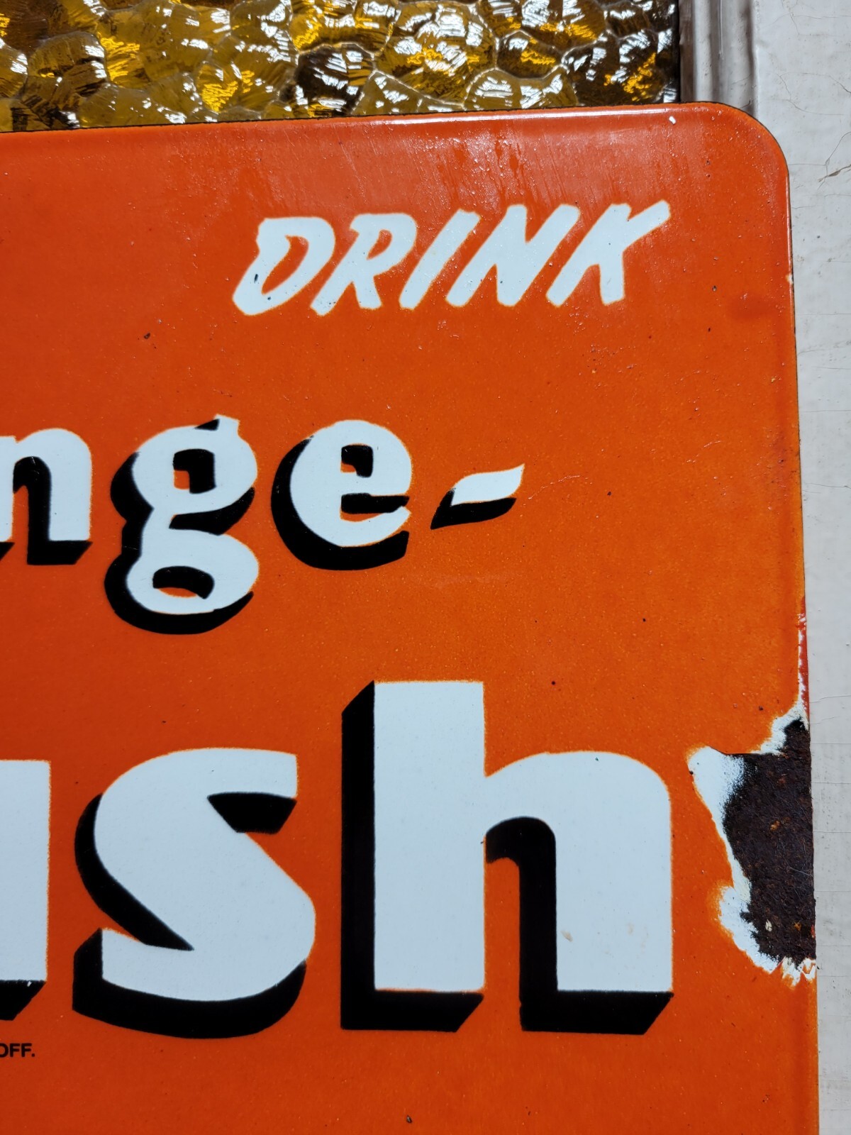 VINTAGE ORANGE CRUSH PORCELAIN SIGN OLD SODA FLANGE COLA BEVERAGE DRINK FOOD 20"