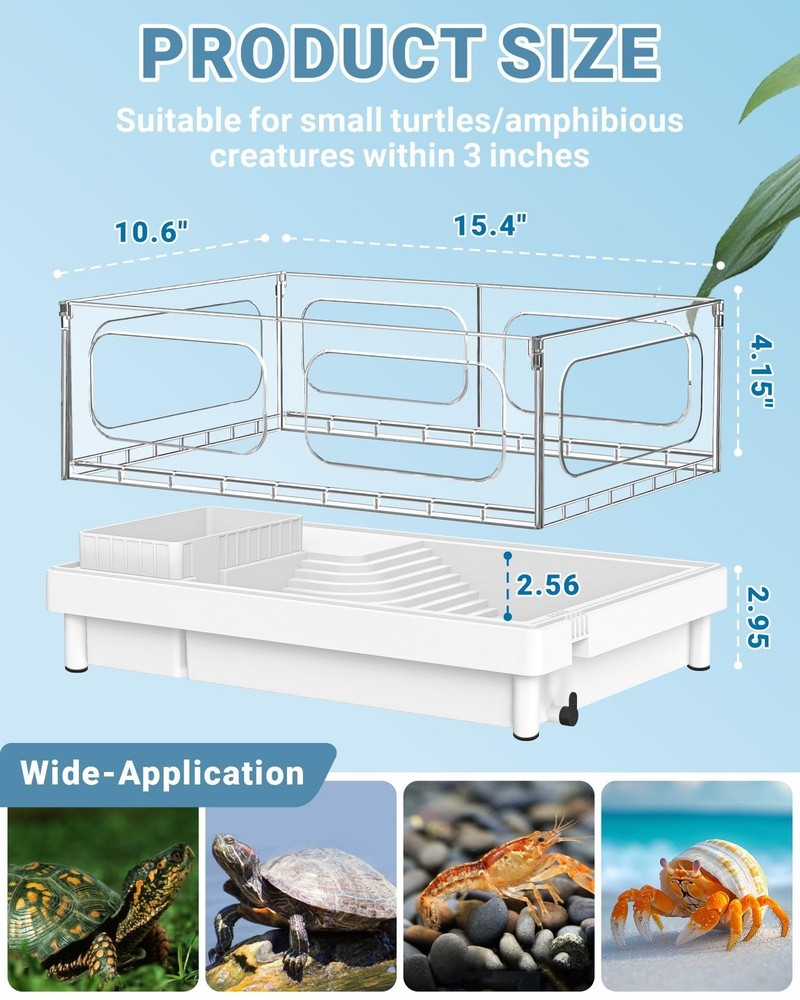 GOZILLA Small Turtle Tank Kit(Tank+Lamp+Filter), Acrylic Turtle Starter Kit w...