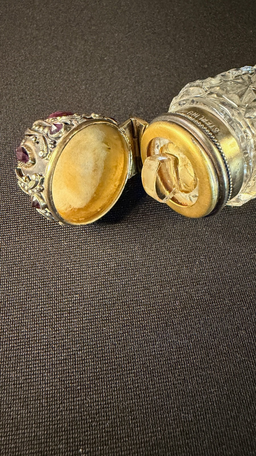 Rare Victorian Sterling with Faceted Amethyst Stones & Cut Cyrstal Scent Bottle