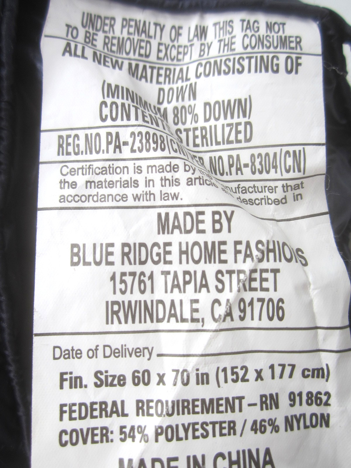 Blue Ridge Home Fashions Down Throw Camping Blanket Packable Lightweight Down