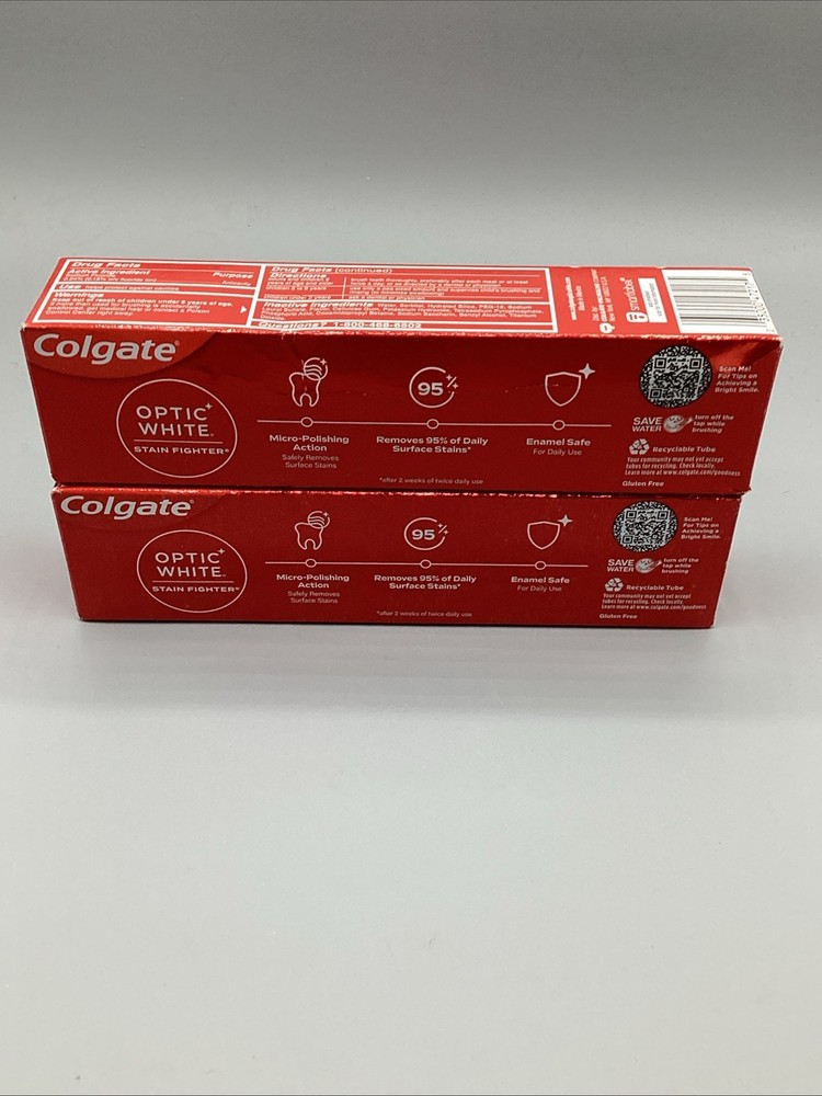 Colgate Optic White STAIN FIGHTER Toothpaste Clean Mint 6.0 oz each, 2 pk