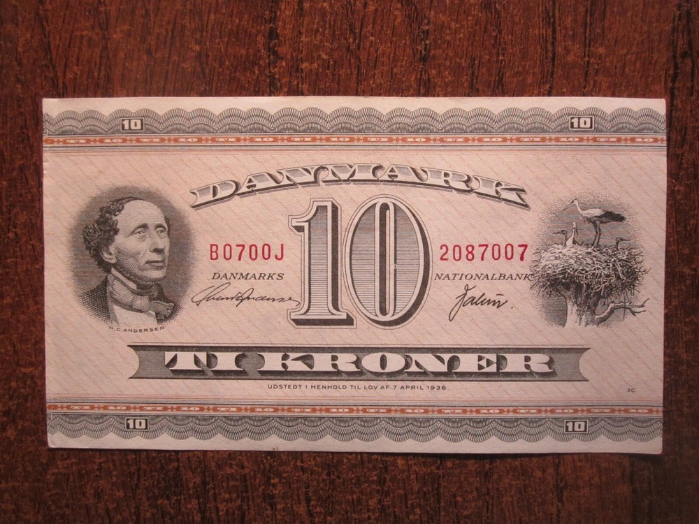 SUFFIX OJ 1970 REPLACEMENT NOTE DENMARK 10 KRONER