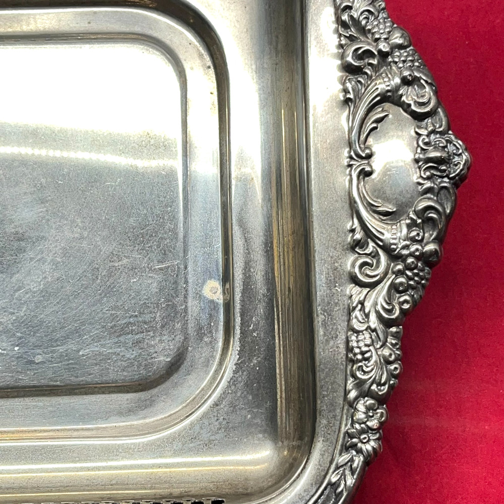 VTG 19" Tarnished Silver Plated Rectangular Butler Serving Tray Pierced Gallery