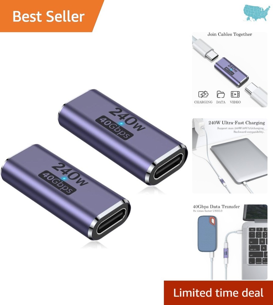 USB-C Coupler - 2 Pack with LED Indicator for Thunderbolt 4/3 Devices