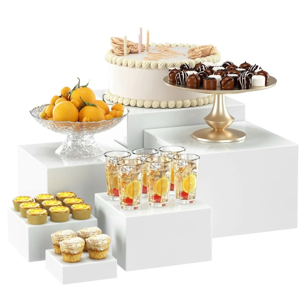 6pcs Acrylic Buffet Riser Food Display Stands Stackable Table Dessert Cake Party