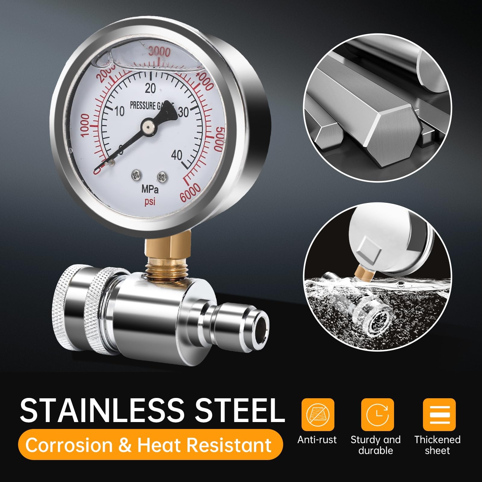 Pressure Washer Gauge 3/8 Inch Quick Connect Heavy-Duty New