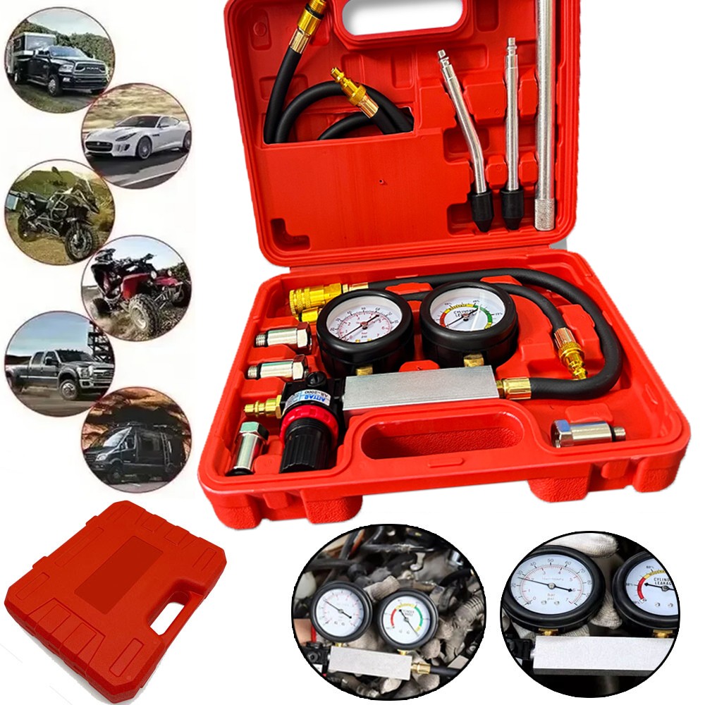 Cylinder Leak Down Tester Petrol Engine Compression Leakage Detector Tool Kit