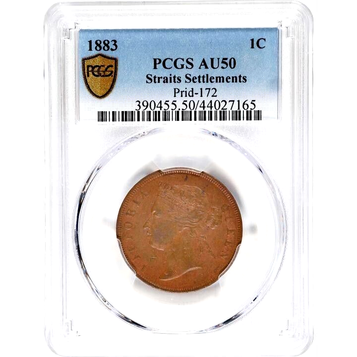 1883 Straits Settlements 1 Cent, PCGS AU 50, Malaysia