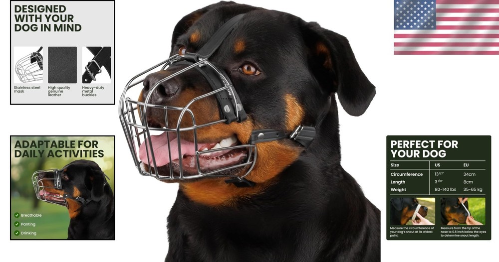 Leather Straps Dog Muzzle Stainless Steel