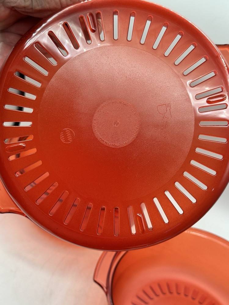 Tupperware Microwave Stack Cooker Steamer Transparent Cranberry Red 5 Piece Set