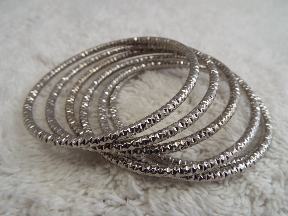 6 pcs Silvertone Etched Bangle Bracelet SET (C45)