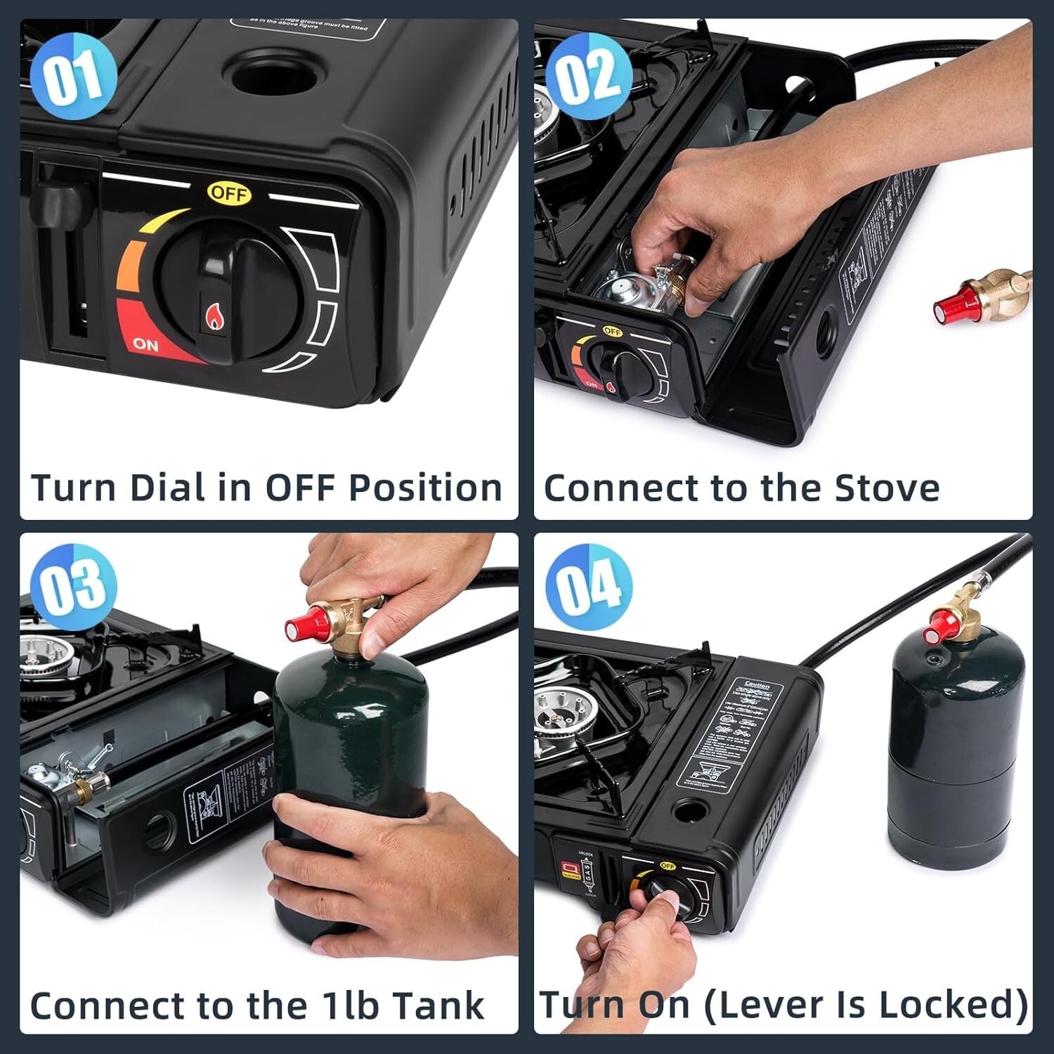 Black Dual Fuel Stove Portable Camping Stove W/ Case & Propane Regulator Hose US