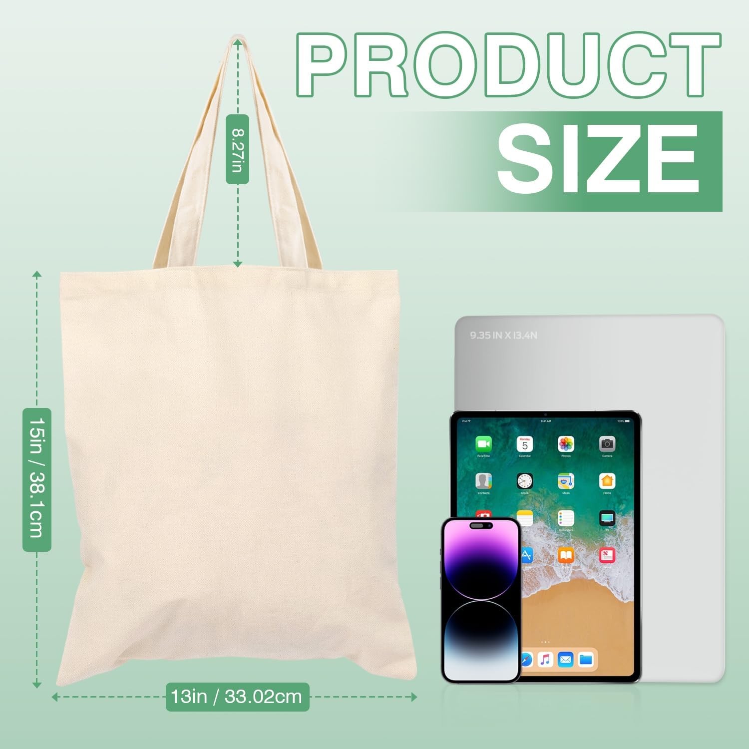 50 Pack Canvas Tote Bag Bulk Sublimation Blank Bags, 13x15 Inches