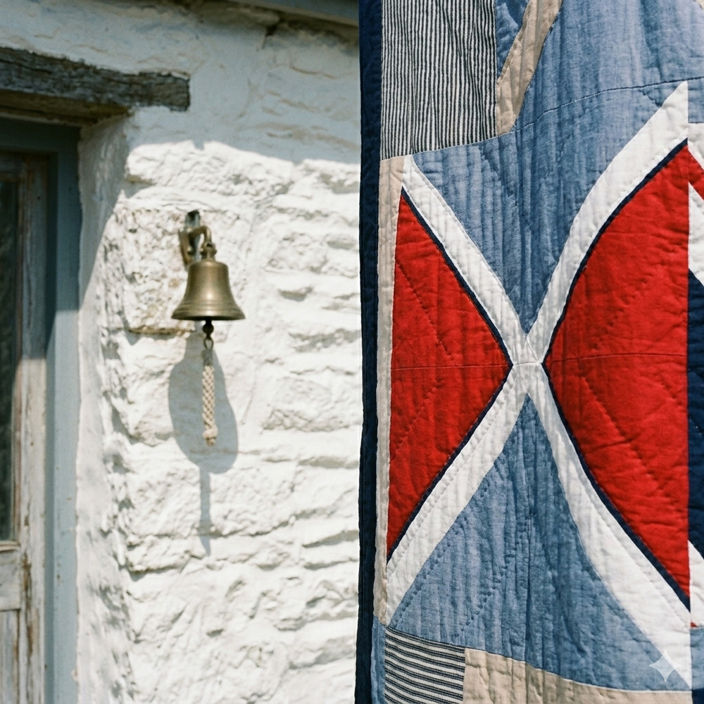 Handmade The Coastal Code Patchwork Queen Size Cotton Finished QUILT