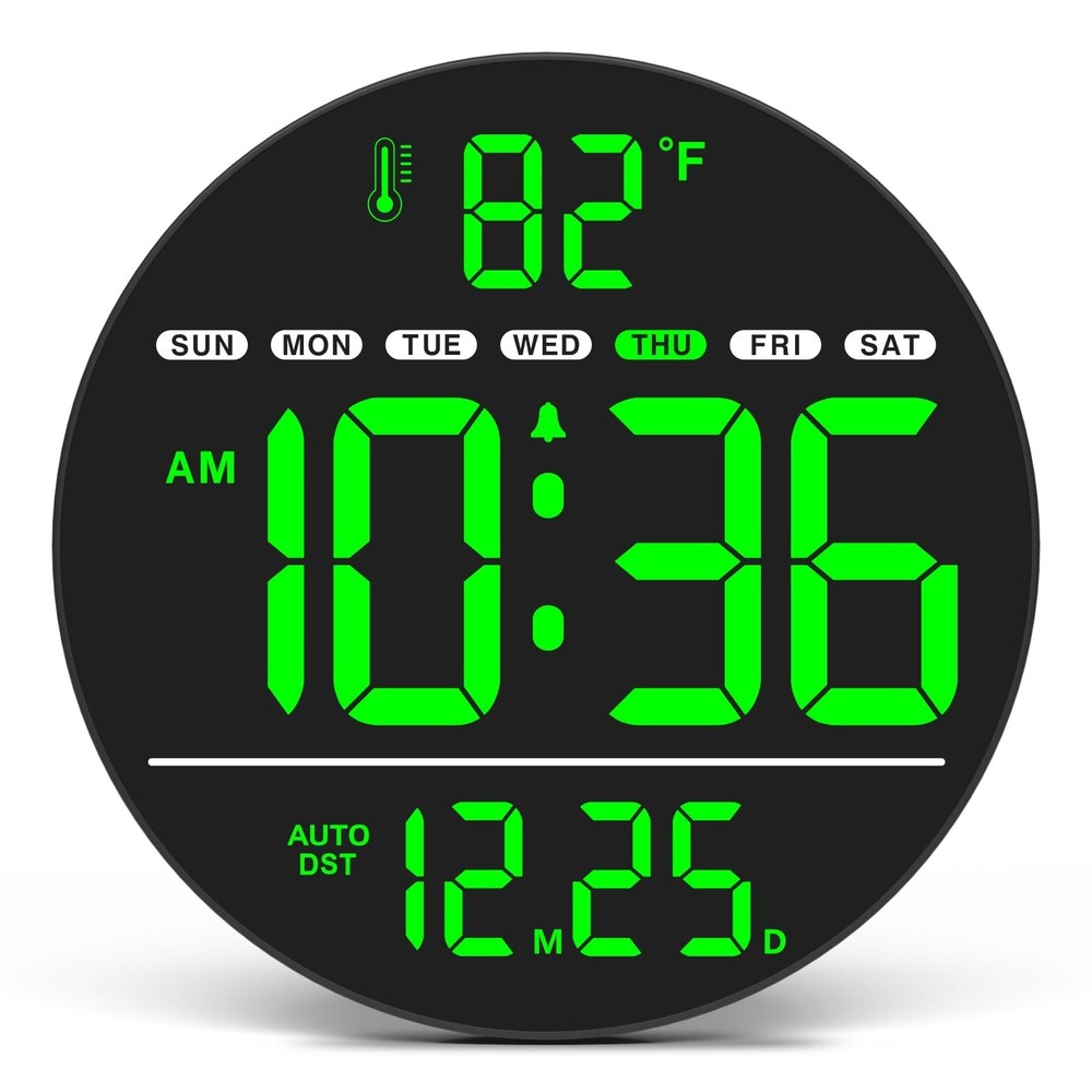 WallarGe Large Digital Wall Clock with LED Display, Electric Wall Clock with ...