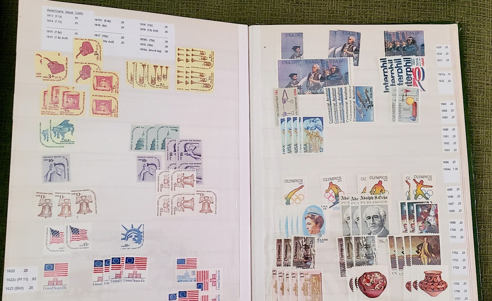 US STAMPS Lot MNH Mixed FV $190, Scott Identified In Binder + Plate Block Sets