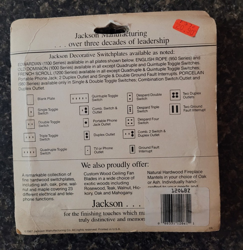 Vintage Jackson Solid Brass Decorative Toggle & Outlet Switch Plate Cover 8oz.