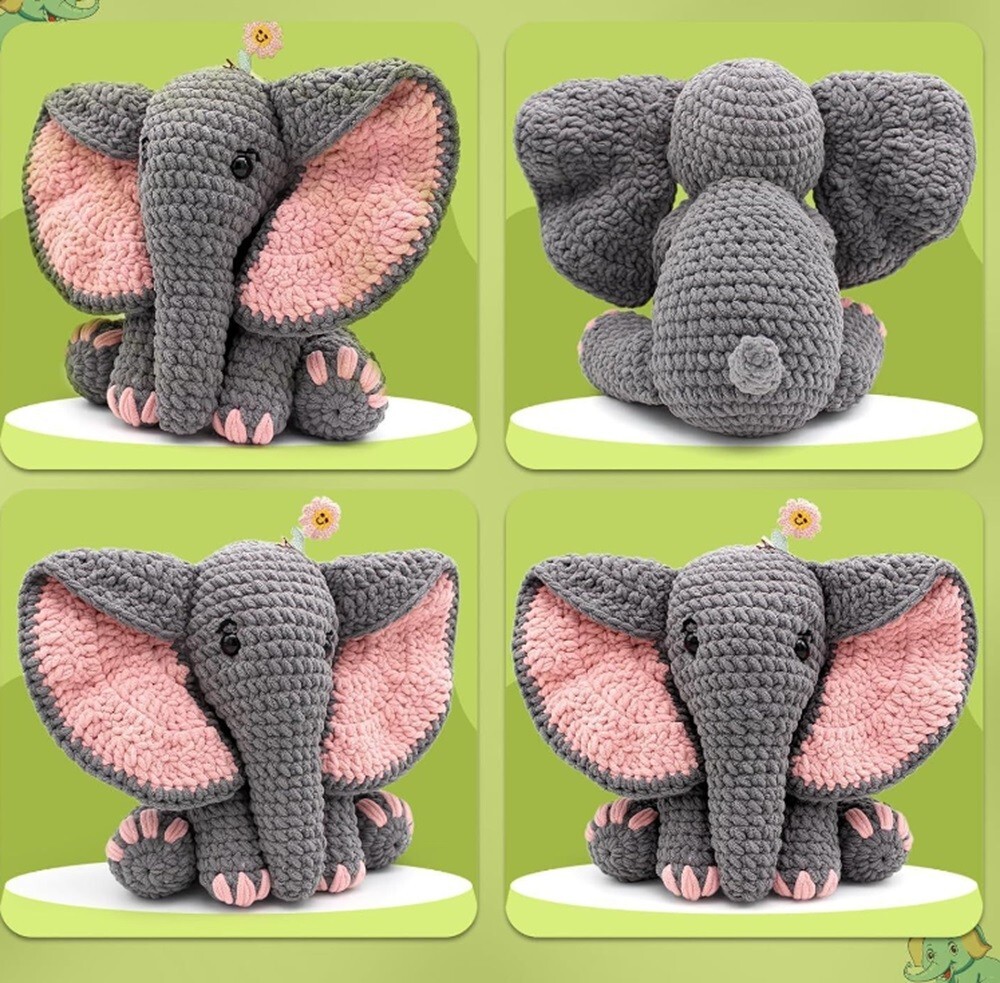 13″ Elephant Amigurumi Crochet Kit – Beginner Yarn Set with Video Tutorials