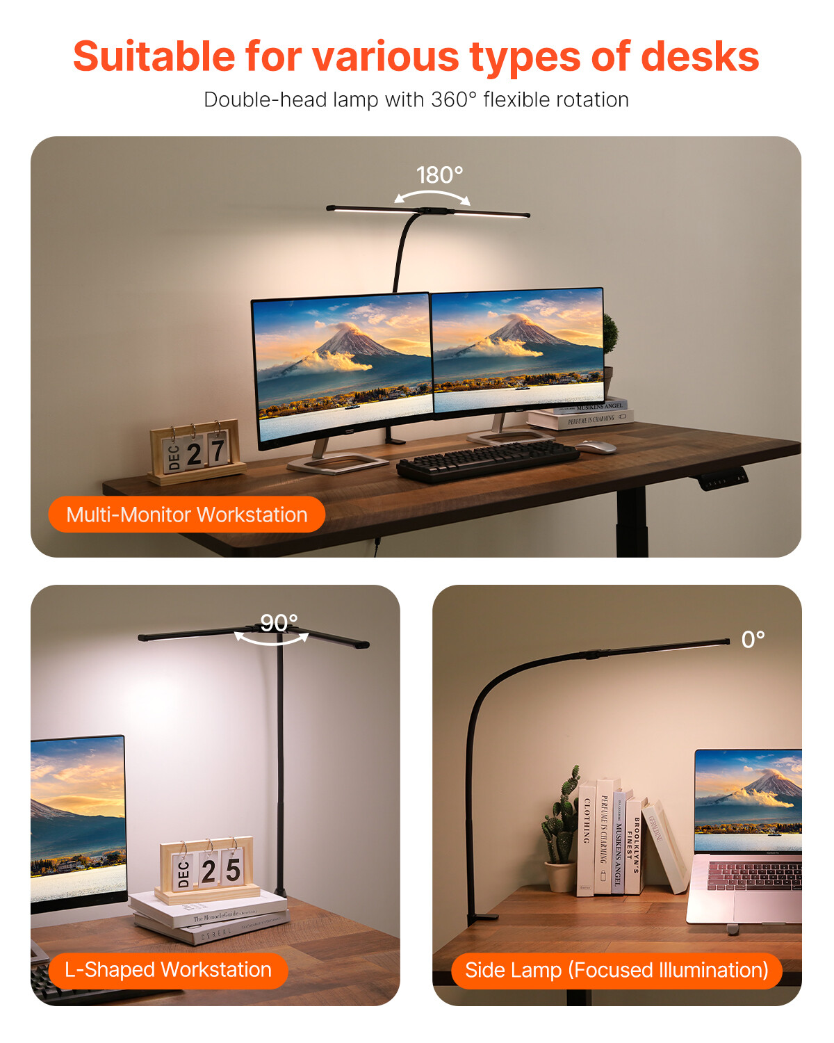 LED Desk Lamp with Clamp Double Head Desk Lamp with 360° Adjustable Gooseneck