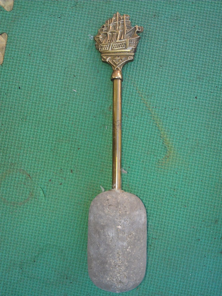 24ff61 BRASS FIRE STARTER SET: MITCHELL CANADA, ALL IS BRASS EXCEPT FOR STONE