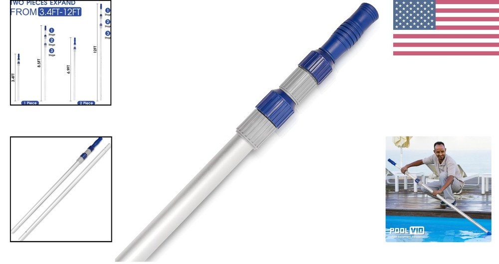 Adjustable 12 FT Pool Maintenance Pole - Reliable Grip & Rust-Proof Aluminum