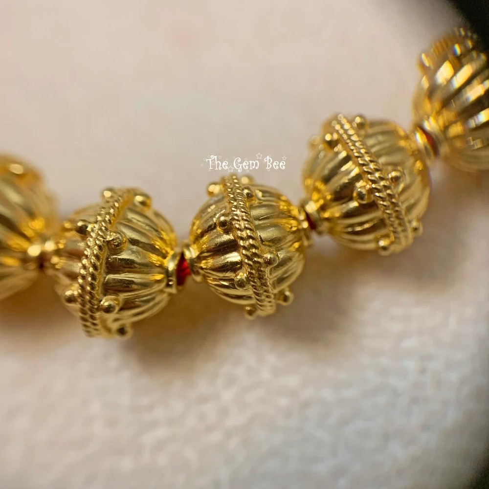 18k Solid Yellow Gold 9mm Fancy Granulation Fluted Spacer Finding Bead (1)