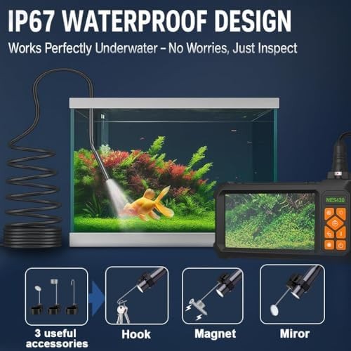 1080P HD Borescope Camera with Light, 4.3" IPS Screen, IP67 Waterproof