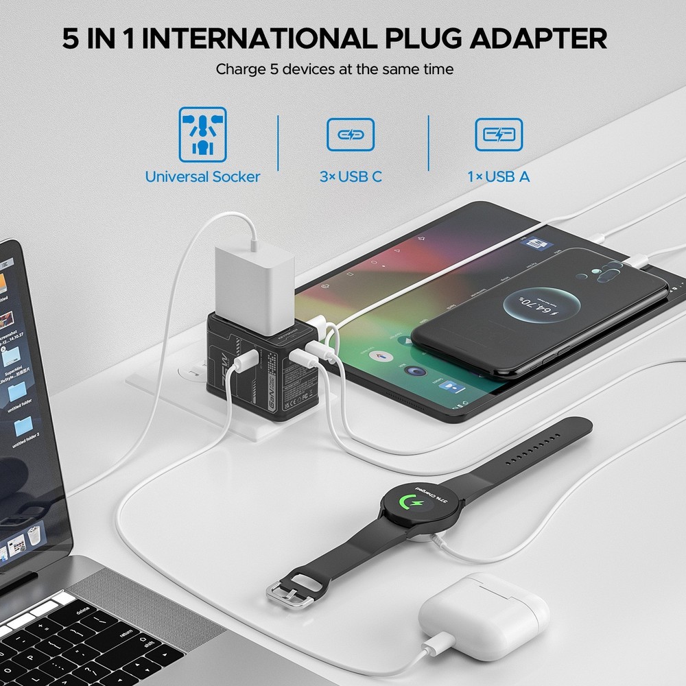 Universal Travel Adapter Wall Plug, Compatible with Laptops, Tablets, iPhones