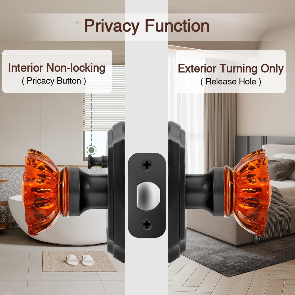 Crystal Door Knobs, Black Brown Glass Door Knobs Interior Rose Shape with Loc...