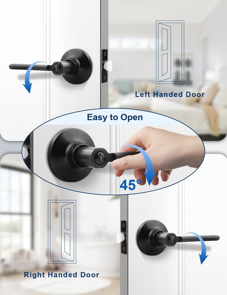 Mengico 6 Pack Privacy Door Handle, Matte Black Interior Door Knobs for Bed &...