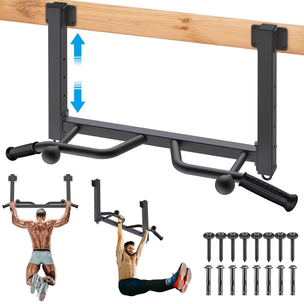 Heavy Duty Joist Mounted Pull Up Bar with Multi-Angle Grip & Accessories