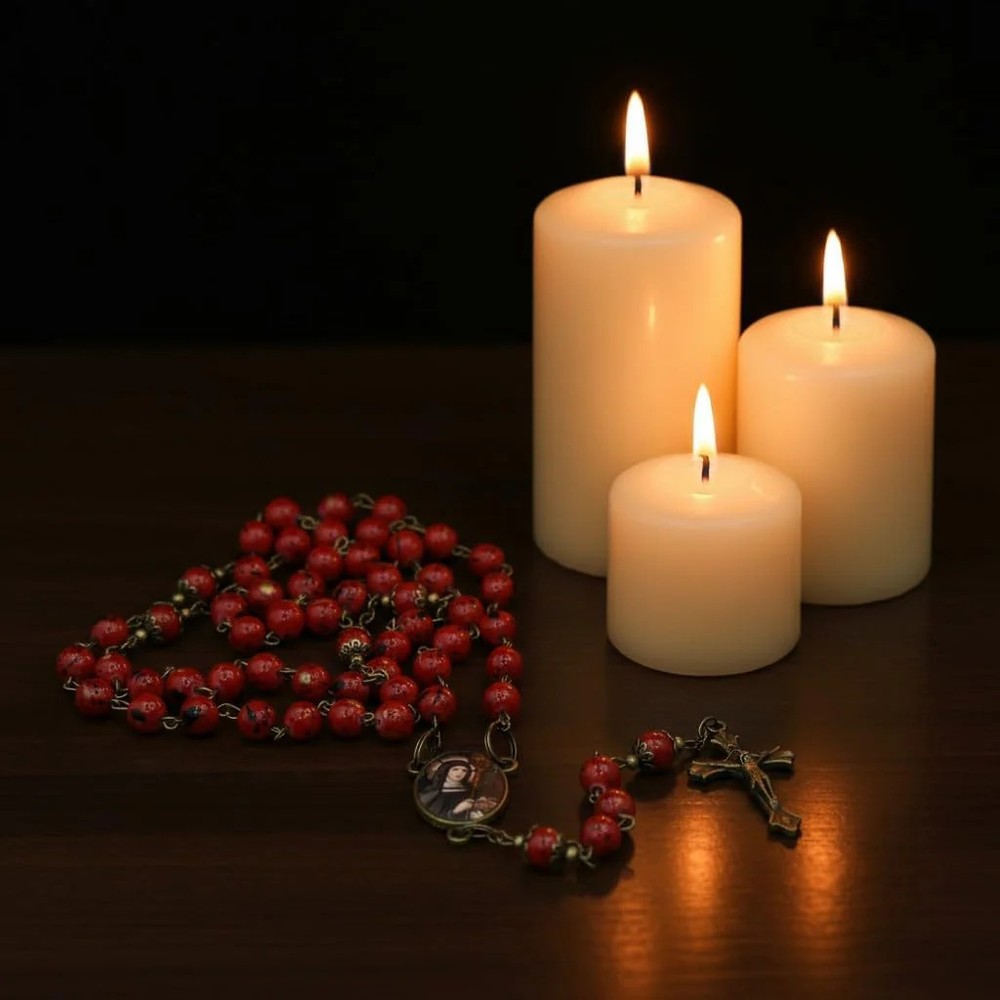 Saint Gertrude The Great Patron of Cats Red Round Beads