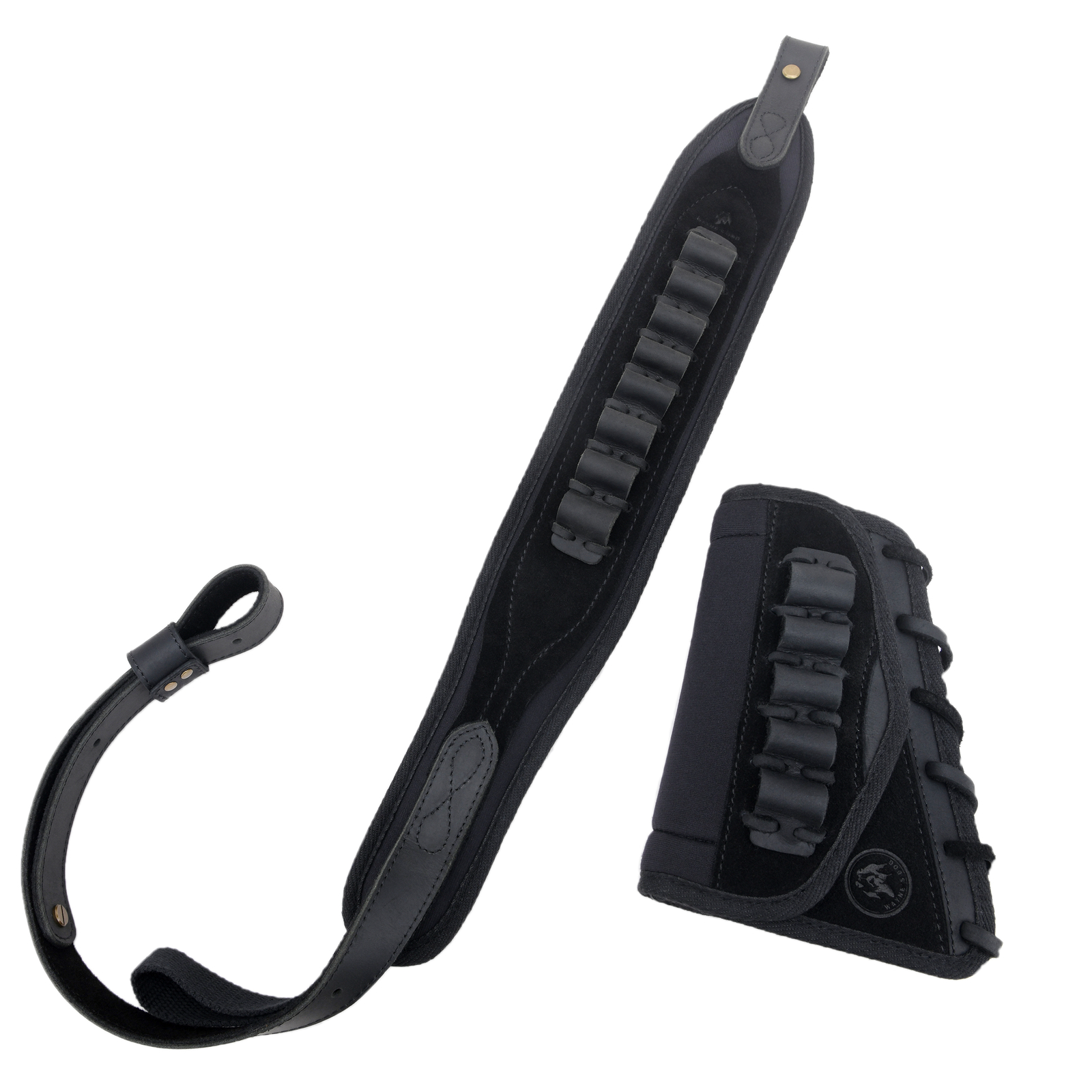 WAYNE'S DOG Leather Gun Buttstock Pouch with Hunting Gun Sling.22 12GA .357.308