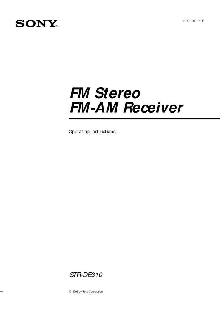Sony STR-DE310 Amplifier / Receiver Owners Instruction Manual