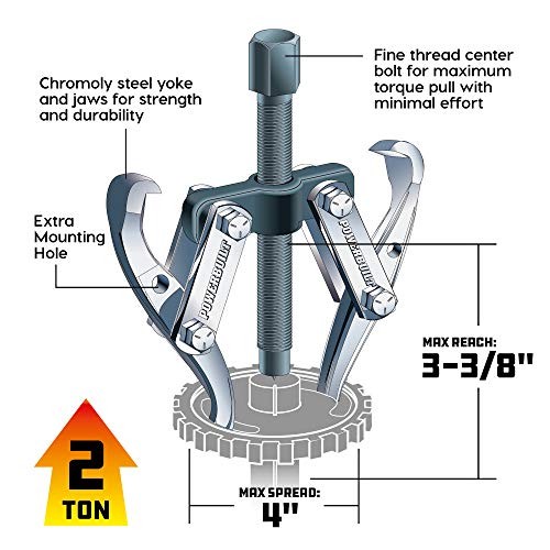 4-Inch Gear Puller, Reversible Design for Inside or Outside pulls, 4 4 in.
