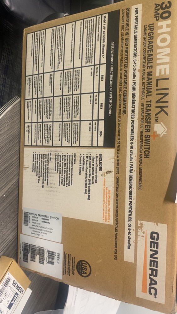 Generac Upgradeable 30Amp Manual Transfer Switch