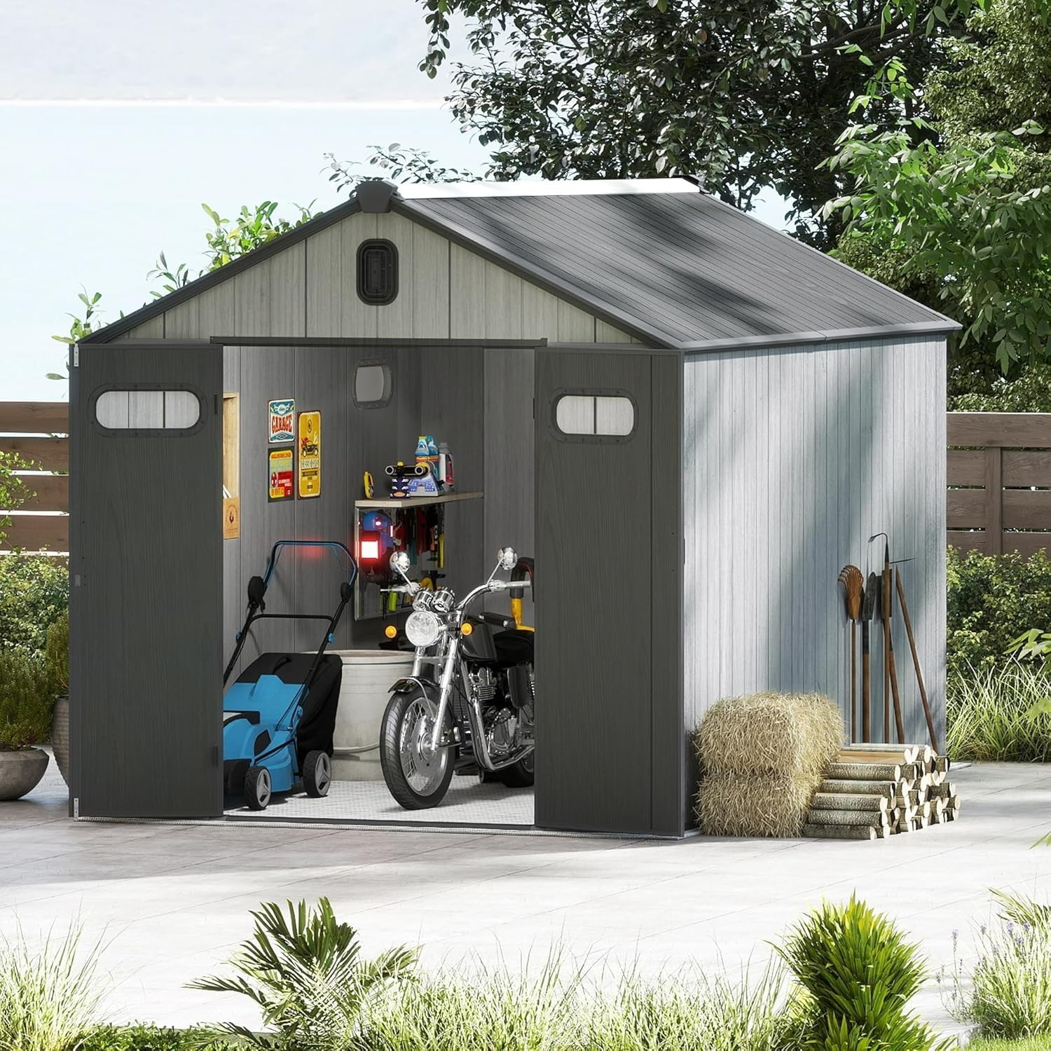 Domi 8'X10' Outdoor Resin Storage Shed,Plastic Garden Shed w/Lockable Door