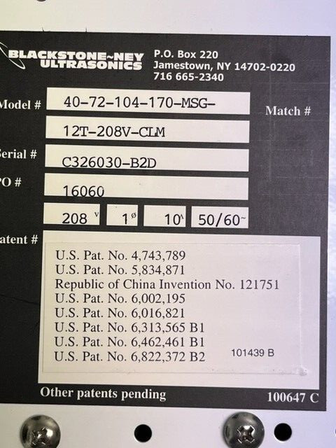Blackstone-Ney Ultrasonics MULTISONIK, MULTI FREQUENCY, ULTRASONIC GENERATOR